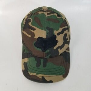 Fox Racing Hat Men S/M Green Camo Flexfit Embroidered Logo Baseball Cap OSFM